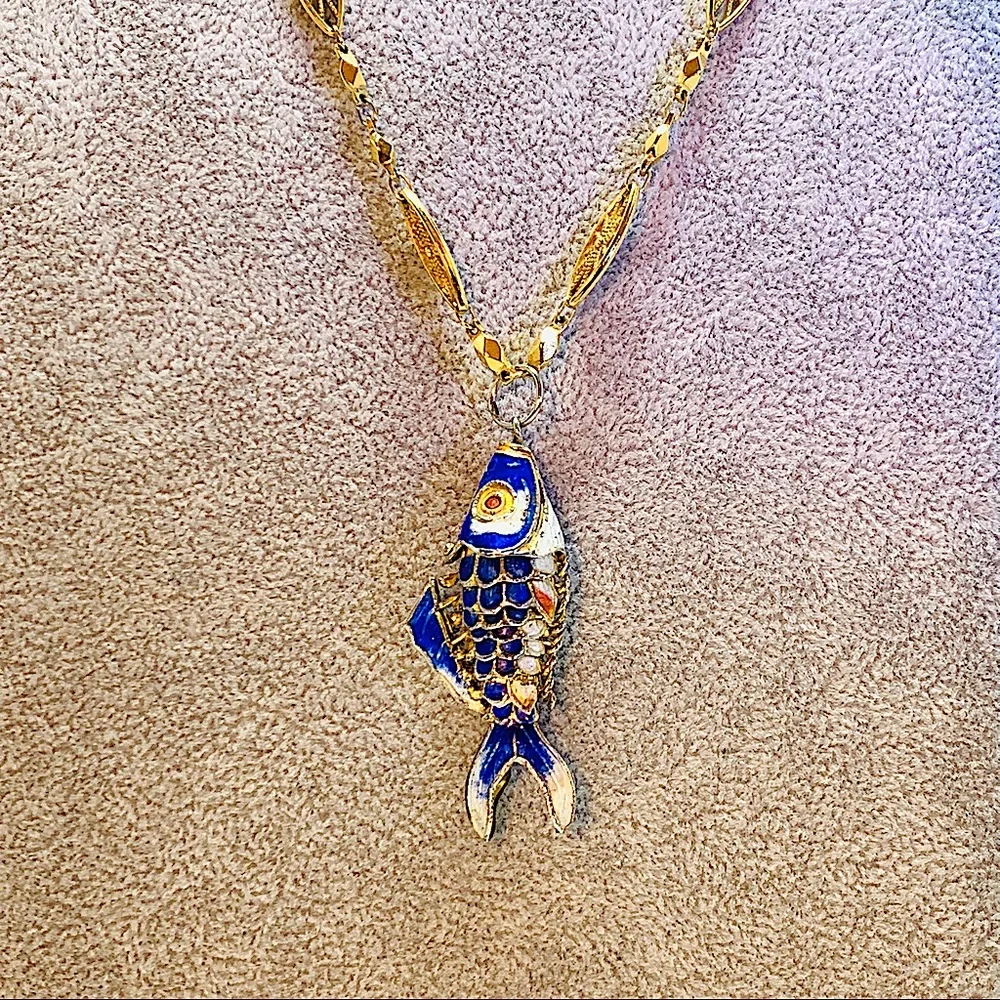 Vintage Necklace w/ Reticulating Fish Pendant - Picture 2 of 7